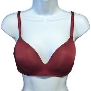 Auden Bliss Bra Lightly Lined Wirefree Wireless Burgundy Convertible Size 34C
